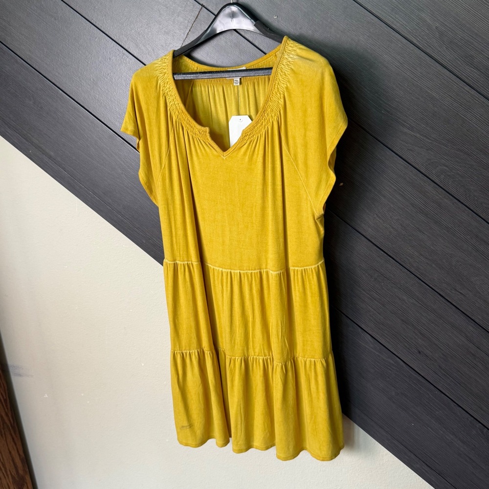 Wonderly Women's Tiered Babydoll Dress Mustard Yellow PXL NWT Cottagecore - Picture 2 of 6